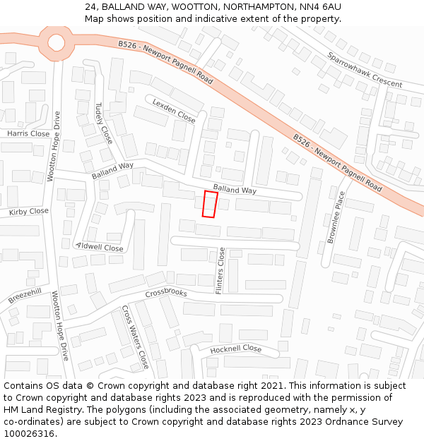 24, BALLAND WAY, WOOTTON, NORTHAMPTON, NN4 6AU: Location map and indicative extent of plot