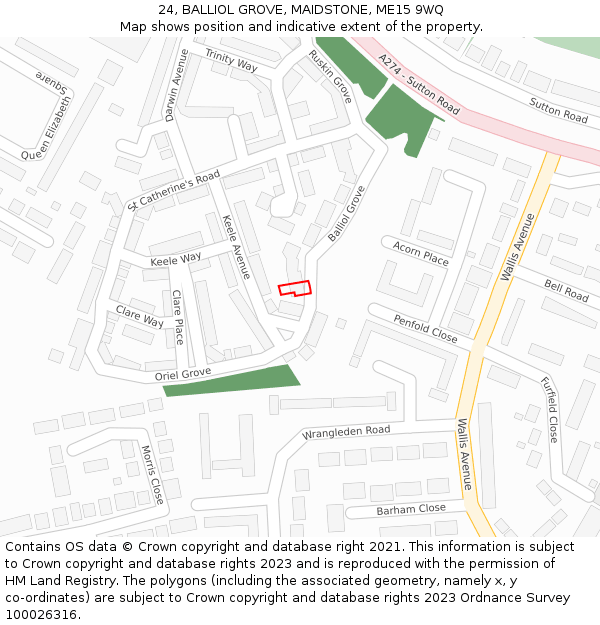 24, BALLIOL GROVE, MAIDSTONE, ME15 9WQ: Location map and indicative extent of plot