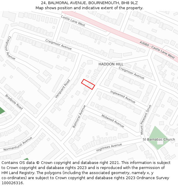 24, BALMORAL AVENUE, BOURNEMOUTH, BH8 9LZ: Location map and indicative extent of plot
