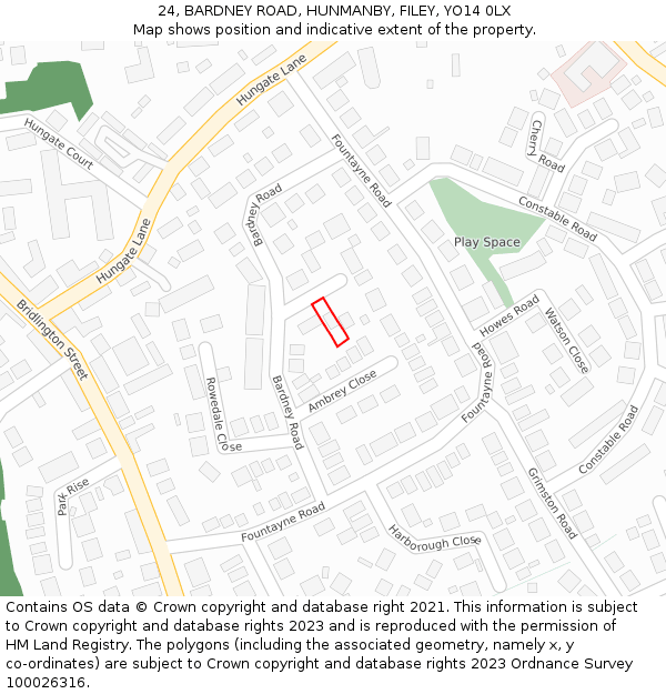24, BARDNEY ROAD, HUNMANBY, FILEY, YO14 0LX: Location map and indicative extent of plot