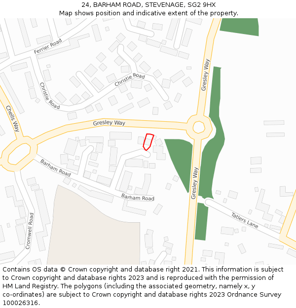 24, BARHAM ROAD, STEVENAGE, SG2 9HX: Location map and indicative extent of plot