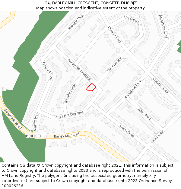 24, BARLEY MILL CRESCENT, CONSETT, DH8 8JZ: Location map and indicative extent of plot