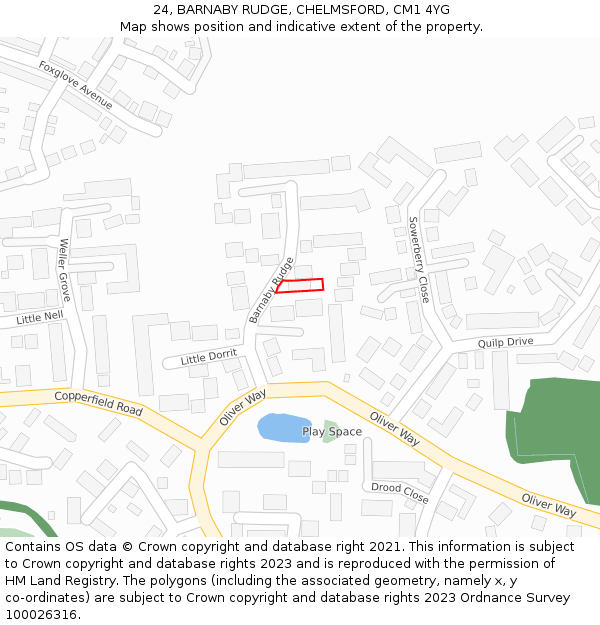 24, BARNABY RUDGE, CHELMSFORD, CM1 4YG: Location map and indicative extent of plot