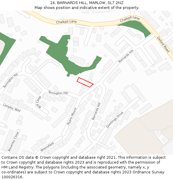 24, BARNARDS HILL, MARLOW, SL7 2NZ: Location map and indicative extent of plot