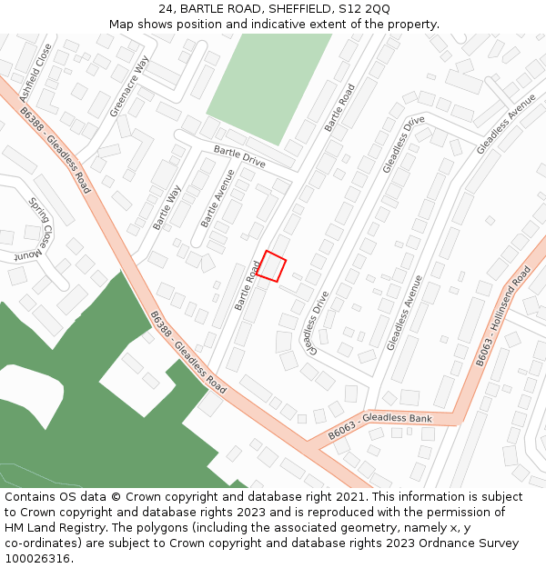 24, BARTLE ROAD, SHEFFIELD, S12 2QQ: Location map and indicative extent of plot