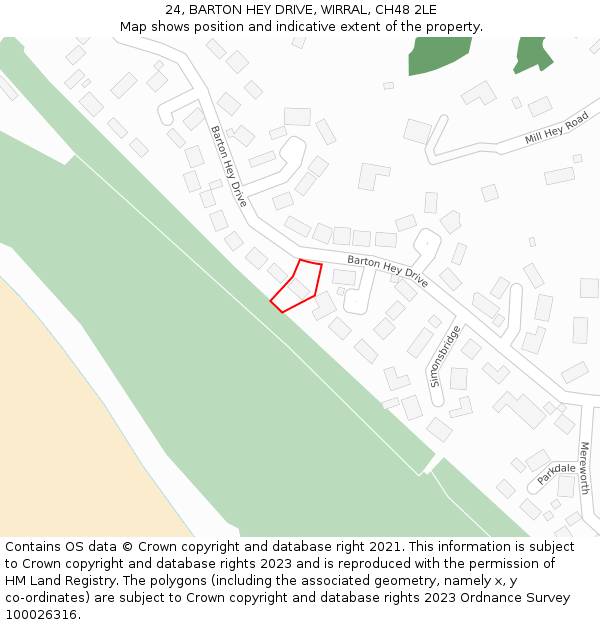 24, BARTON HEY DRIVE, WIRRAL, CH48 2LE: Location map and indicative extent of plot