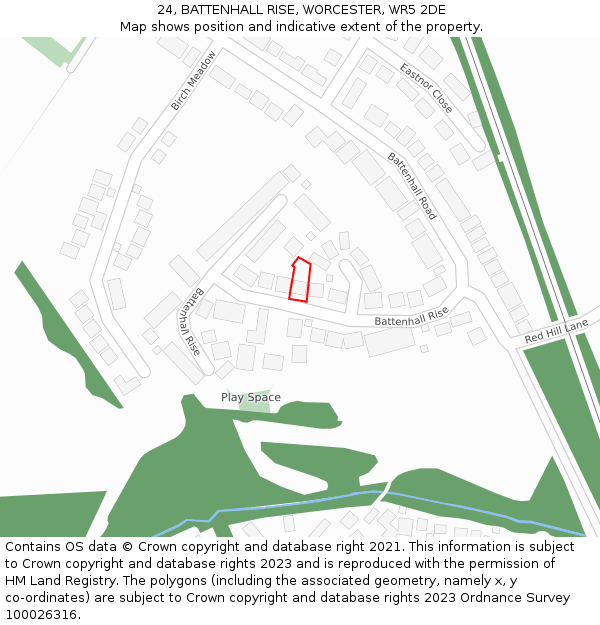 24, BATTENHALL RISE, WORCESTER, WR5 2DE: Location map and indicative extent of plot