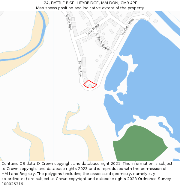 24, BATTLE RISE, HEYBRIDGE, MALDON, CM9 4PF: Location map and indicative extent of plot