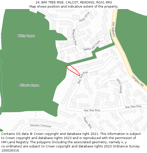 24, BAY TREE RISE, CALCOT, READING, RG31 4RG: Location map and indicative extent of plot