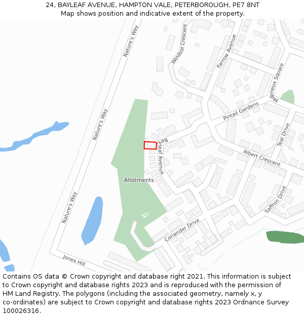 24, BAYLEAF AVENUE, HAMPTON VALE, PETERBOROUGH, PE7 8NT: Location map and indicative extent of plot