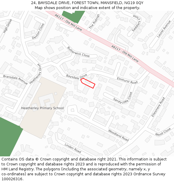 24, BAYSDALE DRIVE, FOREST TOWN, MANSFIELD, NG19 0QY: Location map and indicative extent of plot