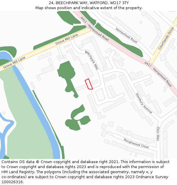 24, BEECHPARK WAY, WATFORD, WD17 3TY: Location map and indicative extent of plot