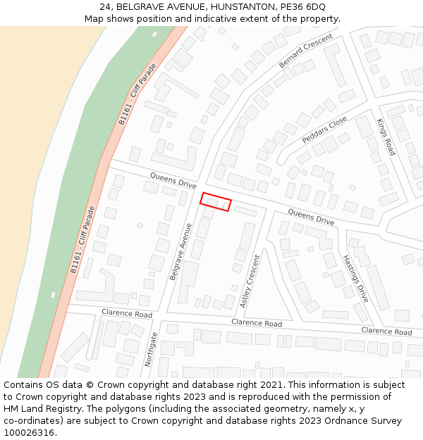 24, BELGRAVE AVENUE, HUNSTANTON, PE36 6DQ: Location map and indicative extent of plot
