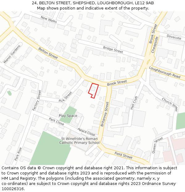 24, BELTON STREET, SHEPSHED, LOUGHBOROUGH, LE12 9AB: Location map and indicative extent of plot