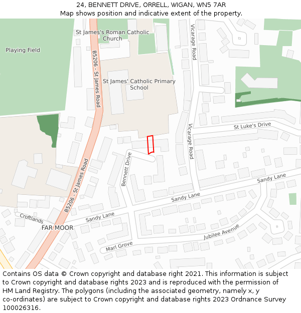 24, BENNETT DRIVE, ORRELL, WIGAN, WN5 7AR: Location map and indicative extent of plot