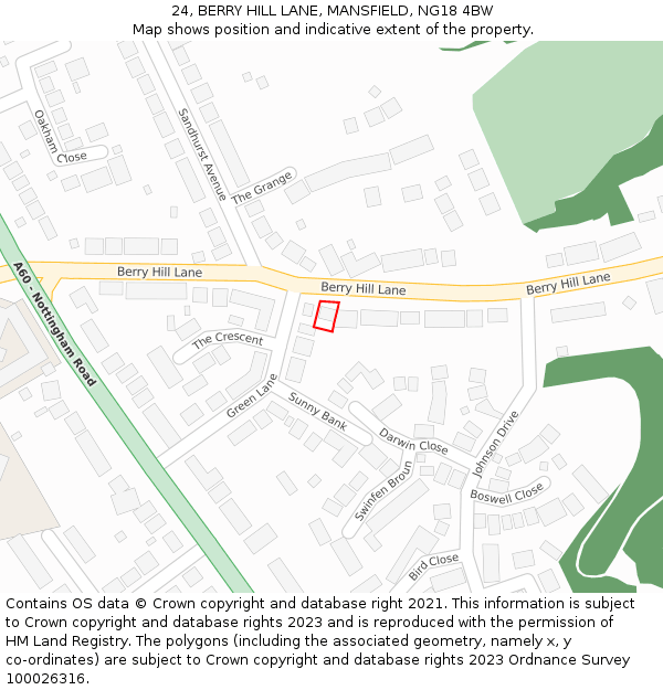 24, BERRY HILL LANE, MANSFIELD, NG18 4BW: Location map and indicative extent of plot
