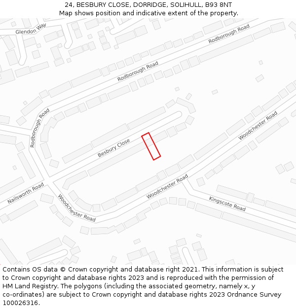 24, BESBURY CLOSE, DORRIDGE, SOLIHULL, B93 8NT: Location map and indicative extent of plot