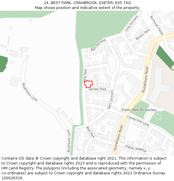 24, BEST PARK, CRANBROOK, EXETER, EX5 7AG: Location map and indicative extent of plot