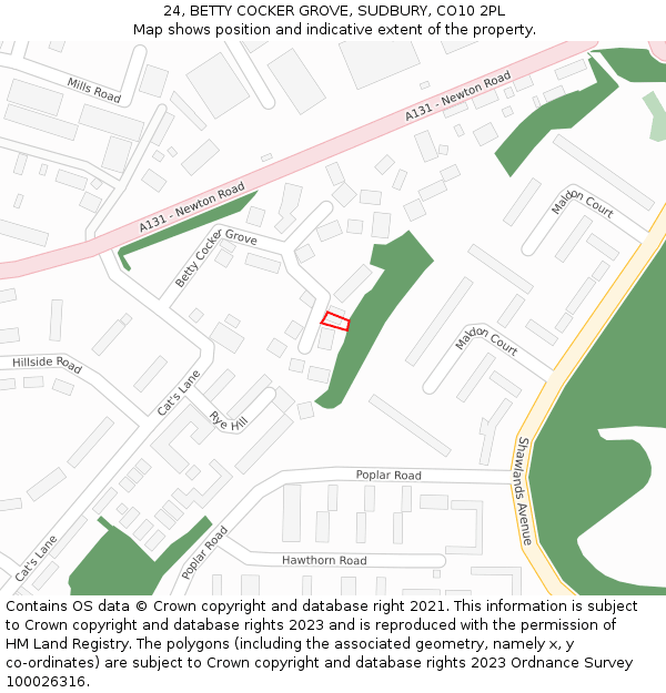 24, BETTY COCKER GROVE, SUDBURY, CO10 2PL: Location map and indicative extent of plot