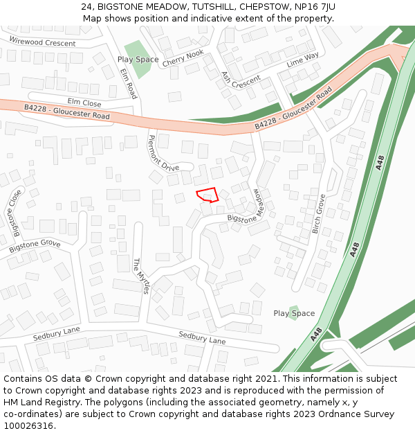 24, BIGSTONE MEADOW, TUTSHILL, CHEPSTOW, NP16 7JU: Location map and indicative extent of plot