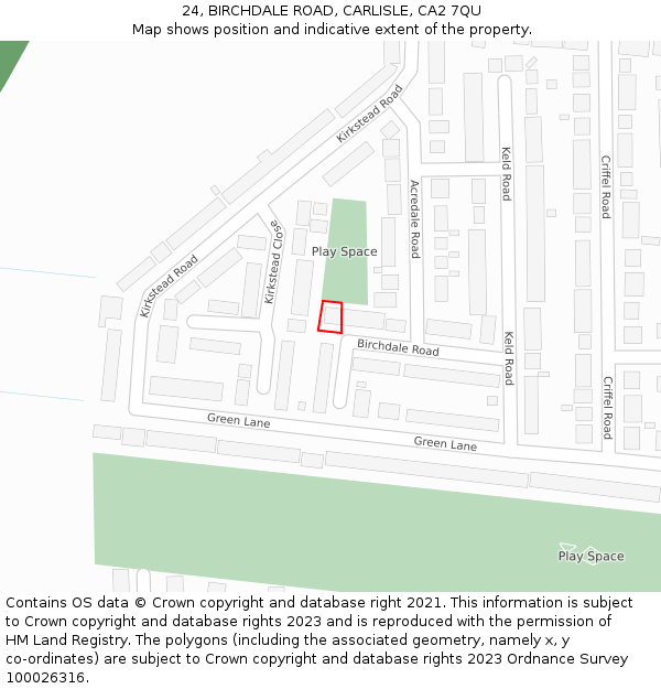 24, BIRCHDALE ROAD, CARLISLE, CA2 7QU: Location map and indicative extent of plot