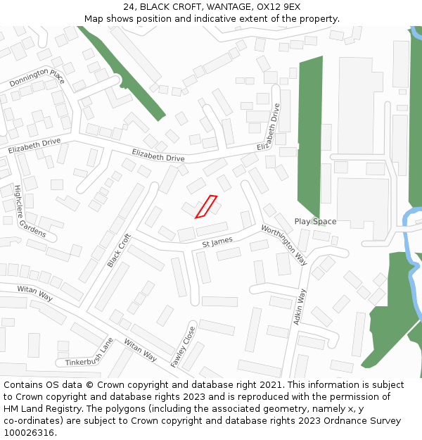 24, BLACK CROFT, WANTAGE, OX12 9EX: Location map and indicative extent of plot