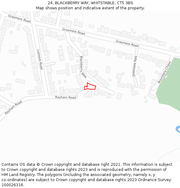 24, BLACKBERRY WAY, WHITSTABLE, CT5 3BS: Location map and indicative extent of plot