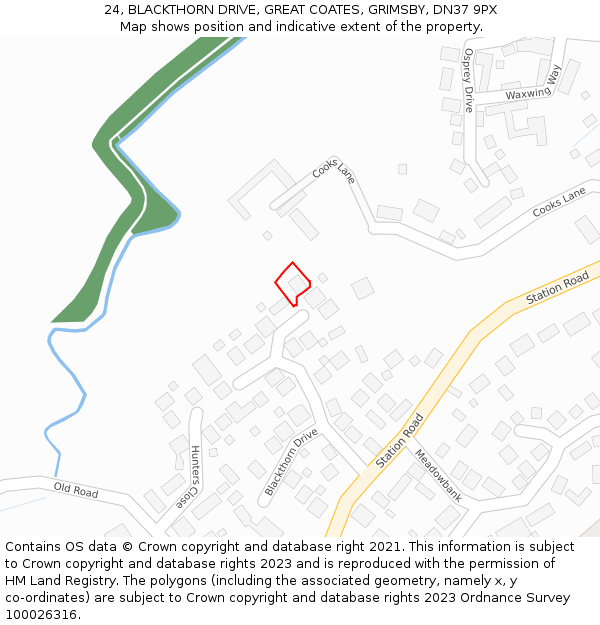 24, BLACKTHORN DRIVE, GREAT COATES, GRIMSBY, DN37 9PX: Location map and indicative extent of plot