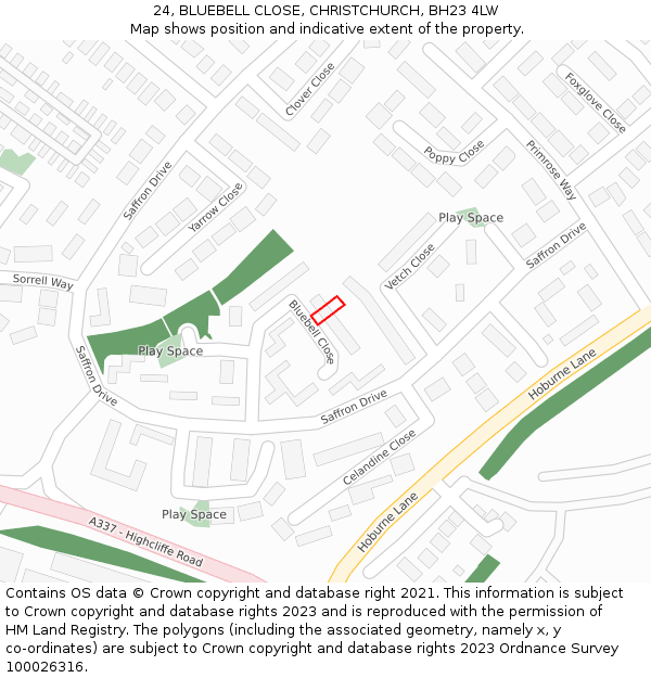 24, BLUEBELL CLOSE, CHRISTCHURCH, BH23 4LW: Location map and indicative extent of plot
