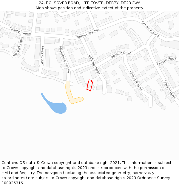 24, BOLSOVER ROAD, LITTLEOVER, DERBY, DE23 3WA: Location map and indicative extent of plot