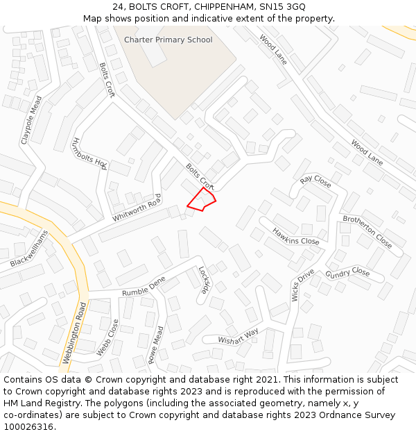 24, BOLTS CROFT, CHIPPENHAM, SN15 3GQ: Location map and indicative extent of plot