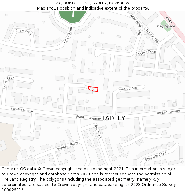 24, BOND CLOSE, TADLEY, RG26 4EW: Location map and indicative extent of plot