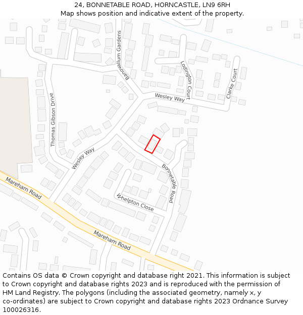 24, BONNETABLE ROAD, HORNCASTLE, LN9 6RH: Location map and indicative extent of plot