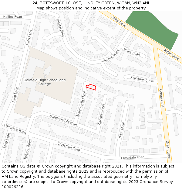 24, BOTESWORTH CLOSE, HINDLEY GREEN, WIGAN, WN2 4NL: Location map and indicative extent of plot