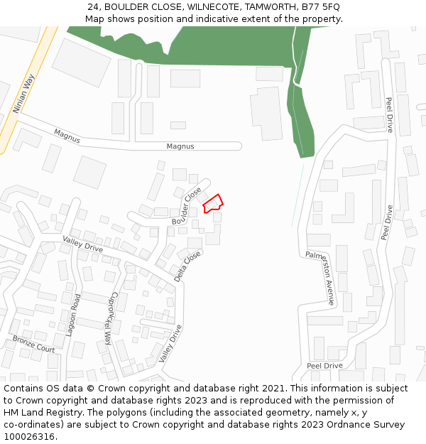 24, BOULDER CLOSE, WILNECOTE, TAMWORTH, B77 5FQ: Location map and indicative extent of plot