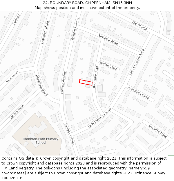 24, BOUNDARY ROAD, CHIPPENHAM, SN15 3NN: Location map and indicative extent of plot