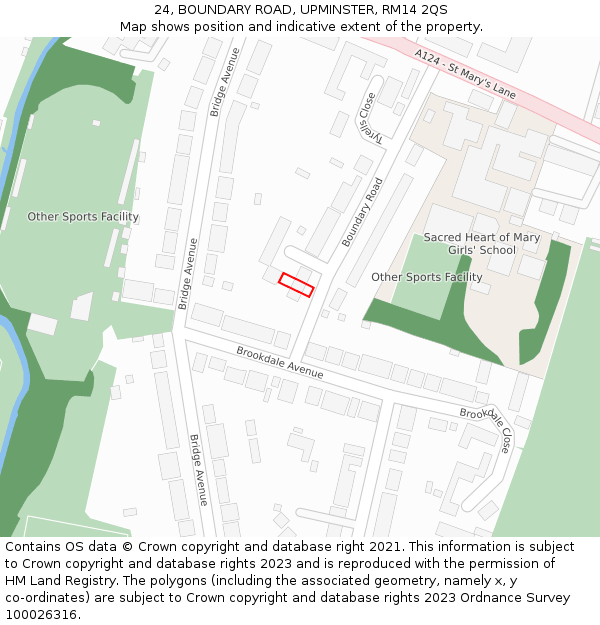 24, BOUNDARY ROAD, UPMINSTER, RM14 2QS: Location map and indicative extent of plot