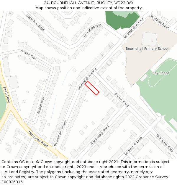 24, BOURNEHALL AVENUE, BUSHEY, WD23 3AY: Location map and indicative extent of plot