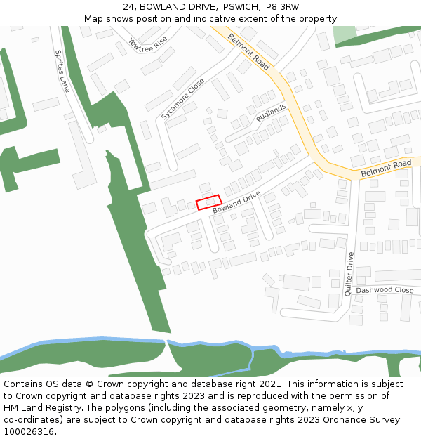 24, BOWLAND DRIVE, IPSWICH, IP8 3RW: Location map and indicative extent of plot