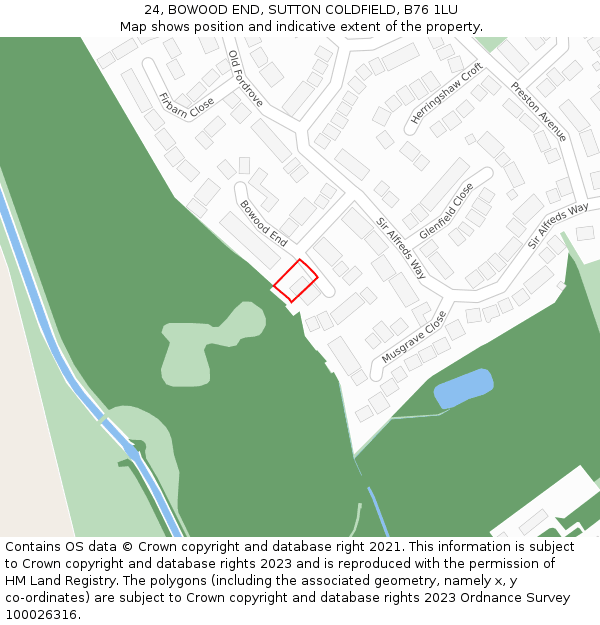 24, BOWOOD END, SUTTON COLDFIELD, B76 1LU: Location map and indicative extent of plot