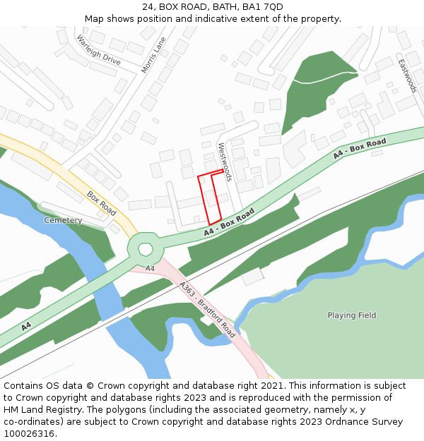 24, BOX ROAD, BATH, BA1 7QD: Location map and indicative extent of plot
