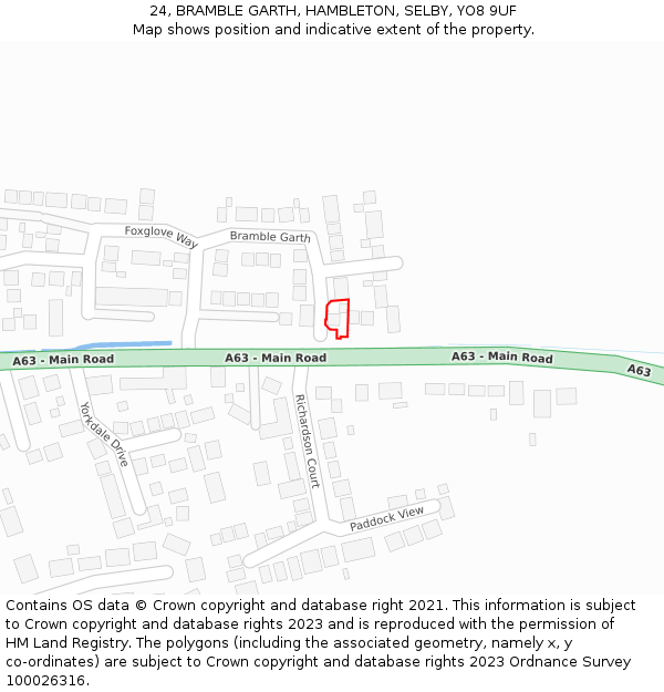 24, BRAMBLE GARTH, HAMBLETON, SELBY, YO8 9UF: Location map and indicative extent of plot