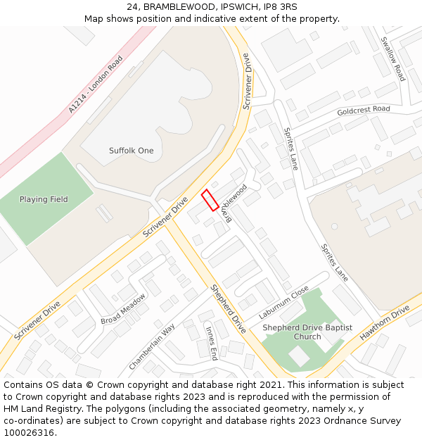 24, BRAMBLEWOOD, IPSWICH, IP8 3RS: Location map and indicative extent of plot