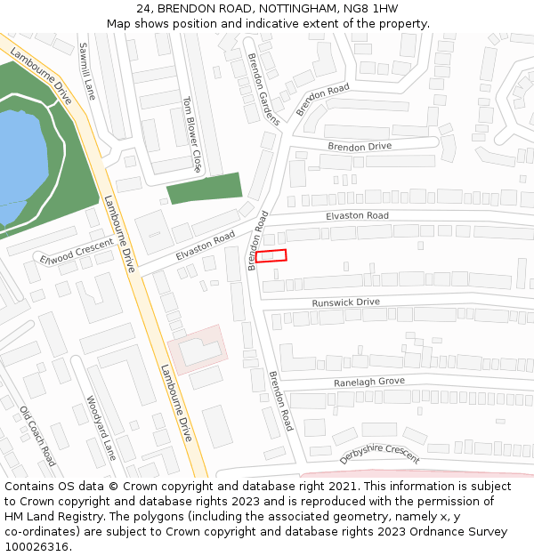 24, BRENDON ROAD, NOTTINGHAM, NG8 1HW: Location map and indicative extent of plot