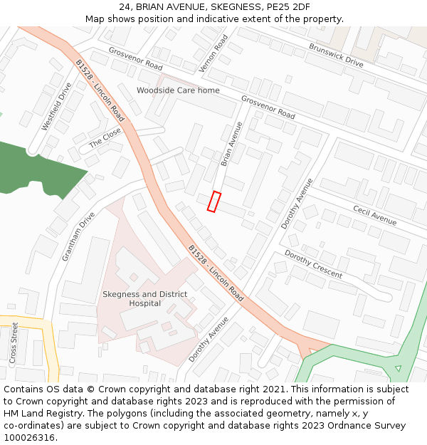24, BRIAN AVENUE, SKEGNESS, PE25 2DF: Location map and indicative extent of plot