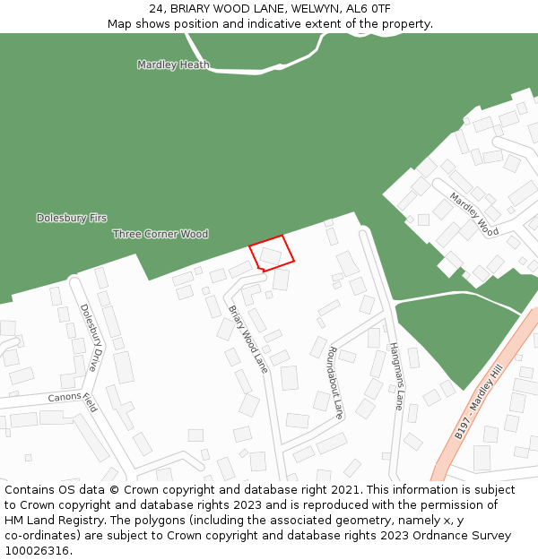 24, BRIARY WOOD LANE, WELWYN, AL6 0TF: Location map and indicative extent of plot