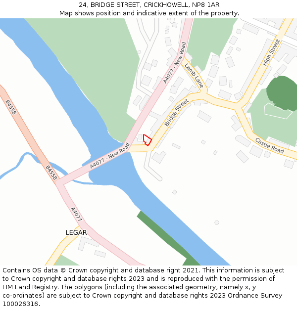 24, BRIDGE STREET, CRICKHOWELL, NP8 1AR: Location map and indicative extent of plot