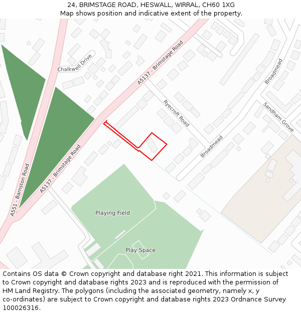 24, BRIMSTAGE ROAD, HESWALL, WIRRAL, CH60 1XG: Location map and indicative extent of plot