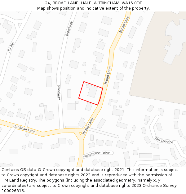 24, BROAD LANE, HALE, ALTRINCHAM, WA15 0DF: Location map and indicative extent of plot