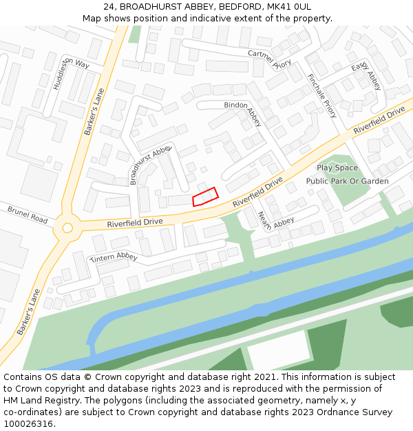 24, BROADHURST ABBEY, BEDFORD, MK41 0UL: Location map and indicative extent of plot